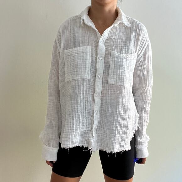Urban Outfitters UO Luca Gauzy Cotton Button Down Shirt White Size S - Picture 7 of 13